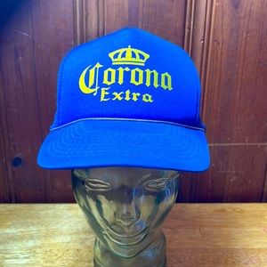 Vintage Corona Extra Beer Snapback Foam Rope Trucker Hat Cap Blue Gold